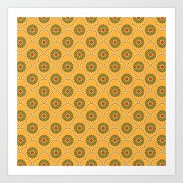  Ethnic Ogee Floral Pattern Yellow Art Print