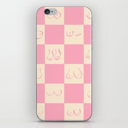 Retro Pink Gingham Boobs Drawing iPhone Skin