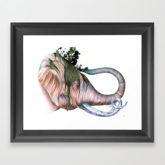Elephant Shower in Red Framed Art Print