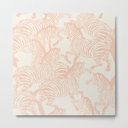 Zebra Stampede in Peachy Pink Metal Print