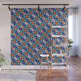 Retro Flower Tile Pattern - Hummingbird Charm Wall Mural