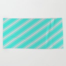 [ Thumbnail: Turquoise & Light Grey Colored Stripes Pattern Beach Towel ]
