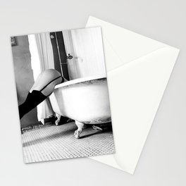 Head Over Heals - Female in Stockings in Vintage Parisian Bathtub black and white photography - photographs wall decor Stationery Card