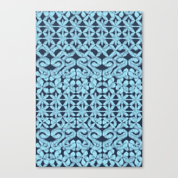 Ikat Lace in Pale Blue on Navy Canvas Print