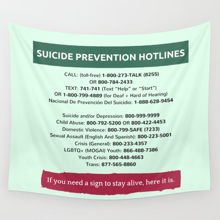 Suicide Prevention Hotlines Wall Tapestry