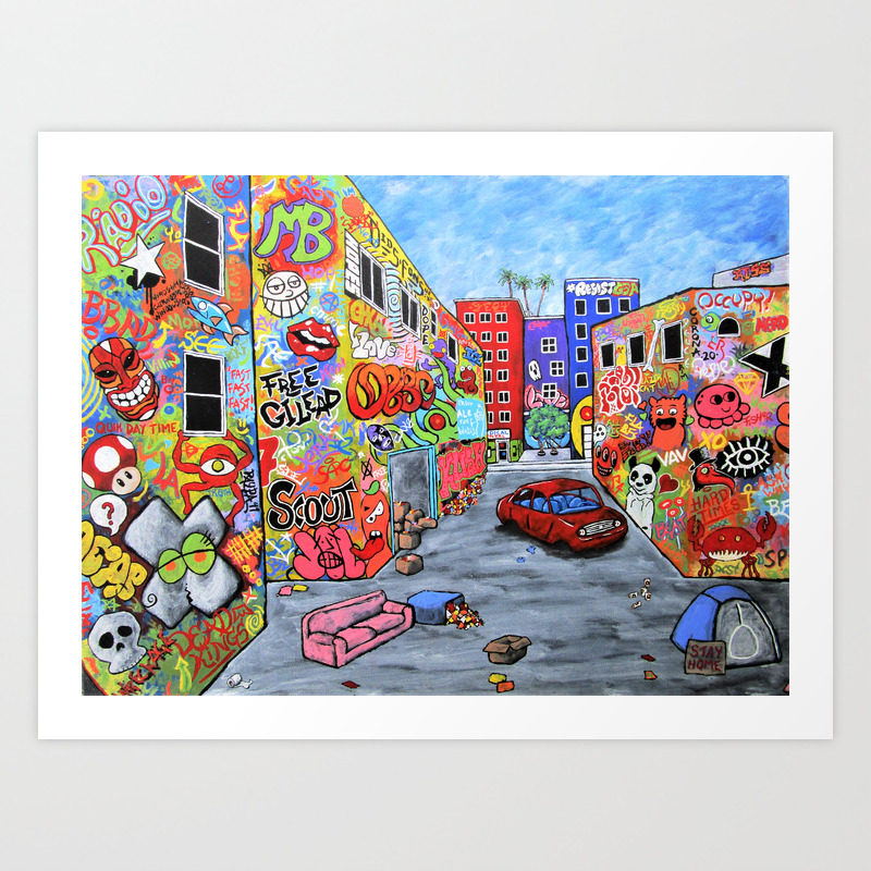 Los Angeles Alley by Mike Kraus - art la southern california socal graffiti  tags street christmas hanukkah gifts Art Print