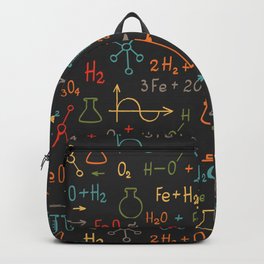 Hand draw chemistry on black background. Vintage seamless pattern.  Backpack