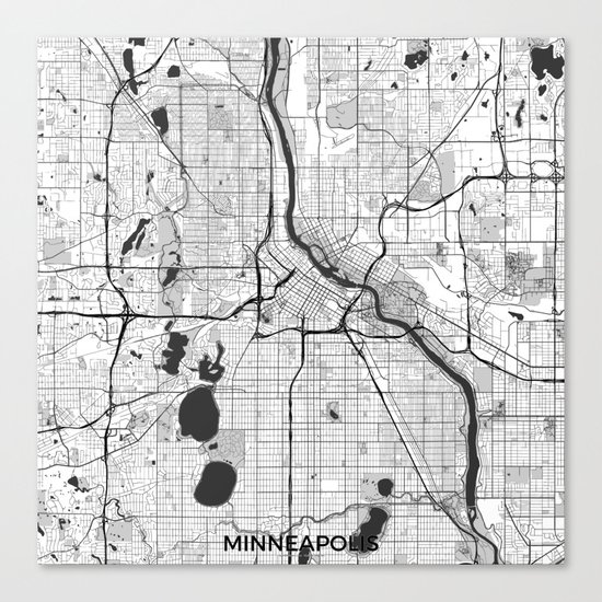 Minneapolis Map Gray Canvas Print