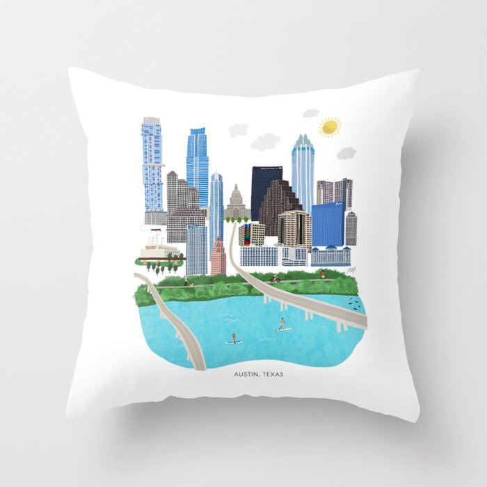 Austin Skyline Illustration Throw Pillow
