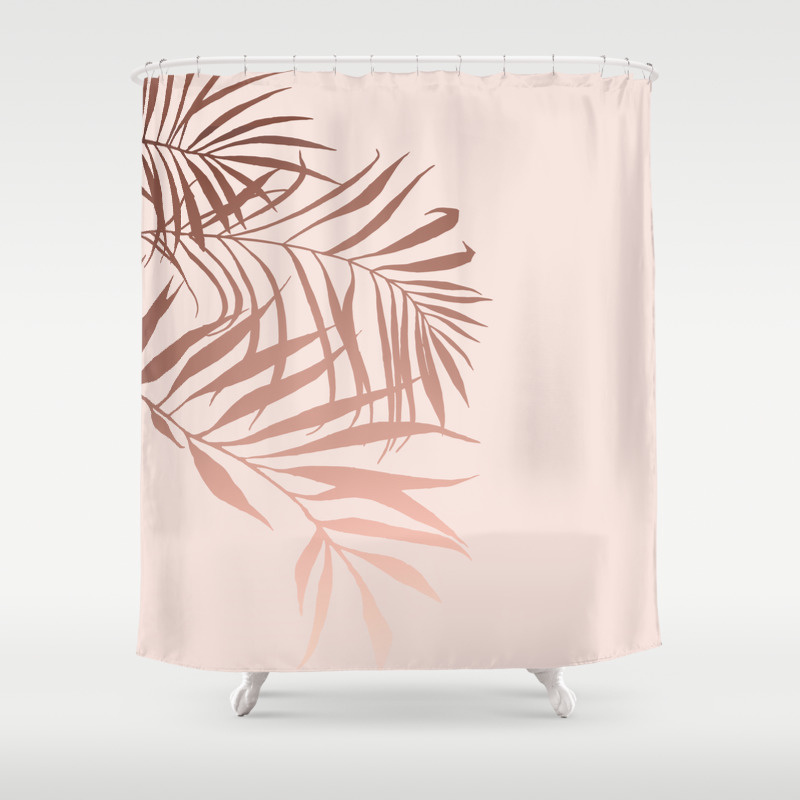 Boho Tropical Palms Print Rose Gold, Rose Gold Pink Shower Curtain