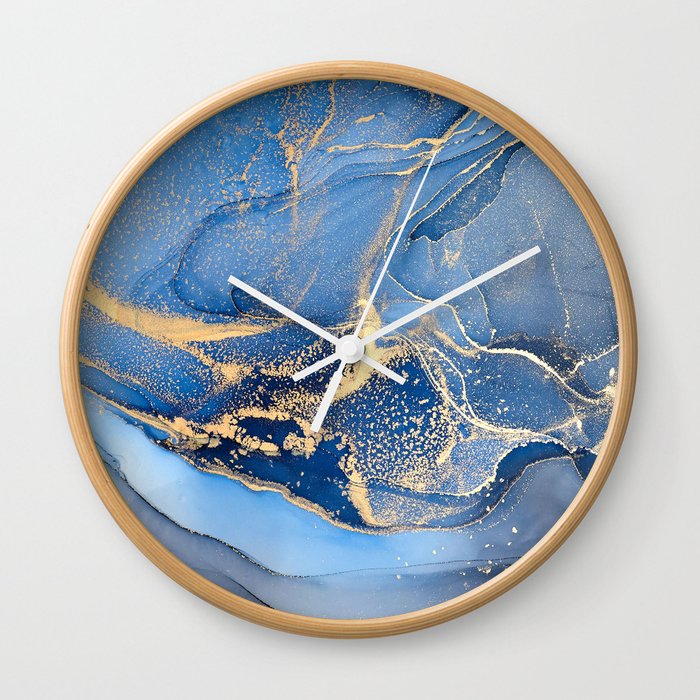 Denim Blue + Slate Abstract Storm Swirl Wall Clock