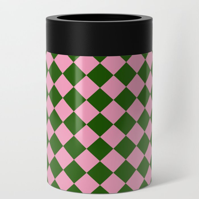 Pink & Green Checkerboard Can Cooler