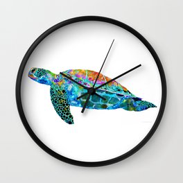 Colorful Sea Turtle - Beachy Beach Art - Sharon Cummings Wall Clock