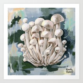 White Beech Mushroom Art Print