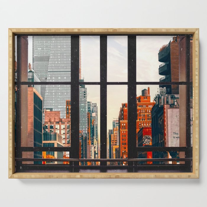 New York City Window #2-Surreal View Collage Serving Tray