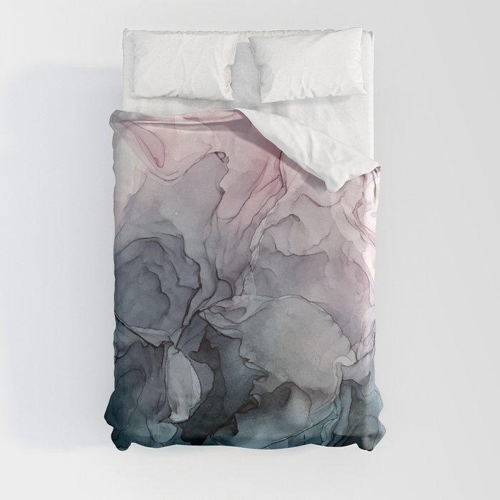 Blush and Payne's Grey Flowing Abstract Painting Duvet Cover