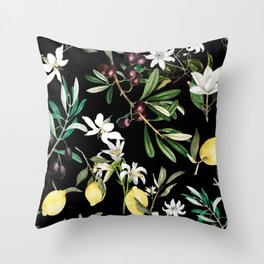 Olives, lemon, citrus, Mediterranean art Throw Pillow