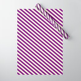[ Thumbnail: Beige and Purple Colored Striped Pattern Wrapping Paper ]
