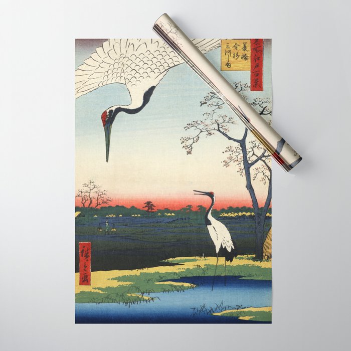 Japanese Woodblock Crane Art One Hundred Famous Views of Edo Wrapping Paper