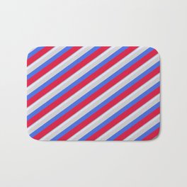 [ Thumbnail: Colorful Dark Gray, Lavender, Light Grey, Royal Blue, and Crimson Colored Stripes/Lines Pattern Bath Mat ]