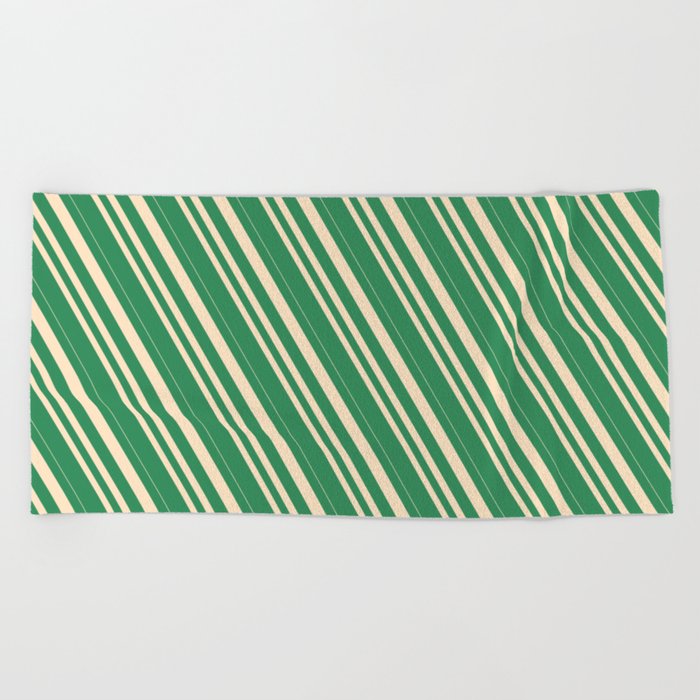 Sea Green & Bisque Colored Lined Pattern Beach Towel