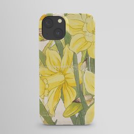 Vintage Floral Paper:  Spring Flowers on Shabby White -Daffodils iPhone Case