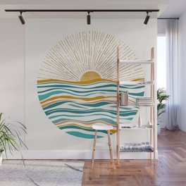 The Sun and The Sea - Gold and Teal Wall Mural