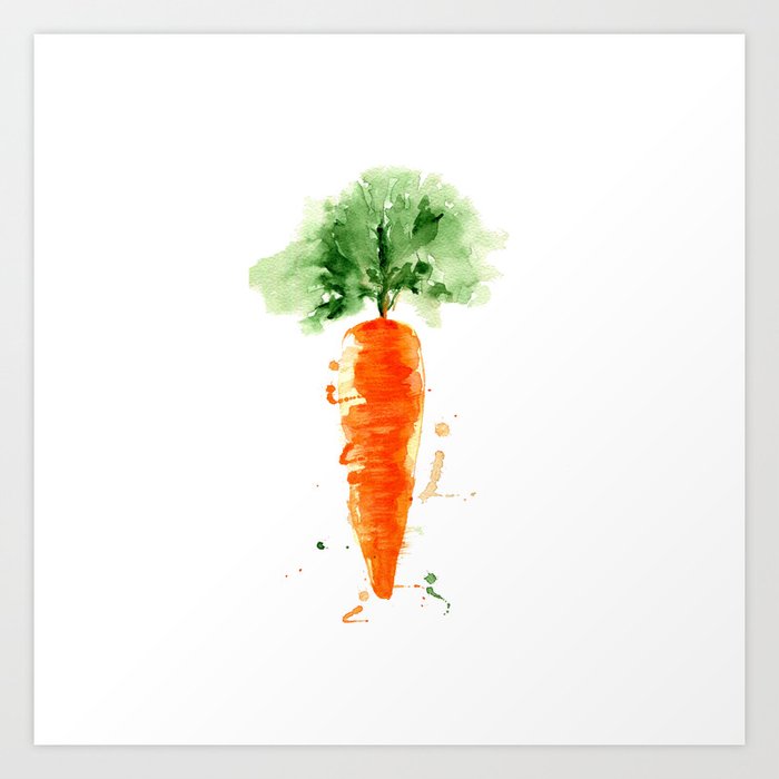 Watercolor orange carrot. Organic vegetable. Original watercolour illustration. Art Print