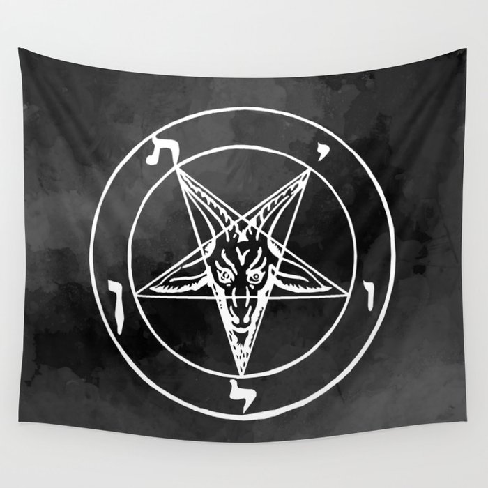 Satanic Pentagram Black Watercolor Wall Tapestry by snazzygaz