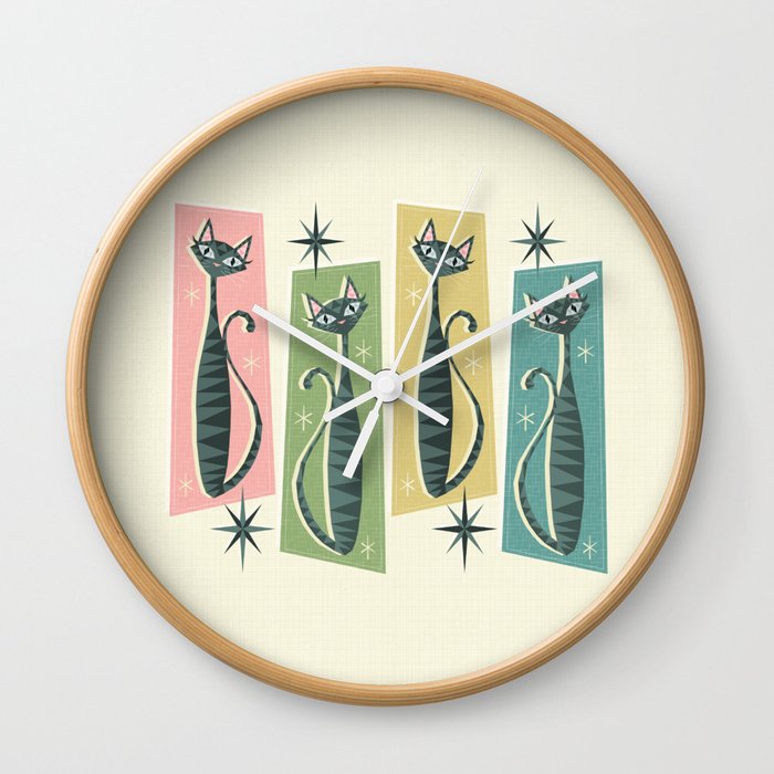 Retro Patchwork Tabbies ©studioxtine Wall Clock