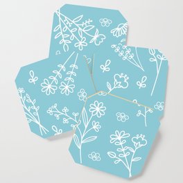 Teal with white flowers Coaster