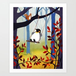Swinging Penguin Art Print