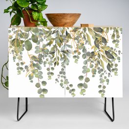 Green And Gold Decorative Eucalyptus Leaves  Credenza