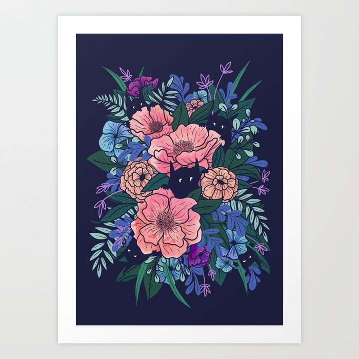 Wild Flowers (on Blue) Art Print