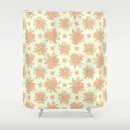 Peach Orange and Pastel Green Spring Flowers Shower Curtain