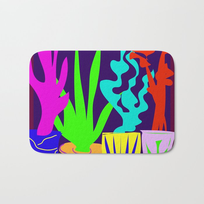Simple Shapes Of Cactus In Pots Colorful Digital Drawing Bath Mat By Andwomandesign