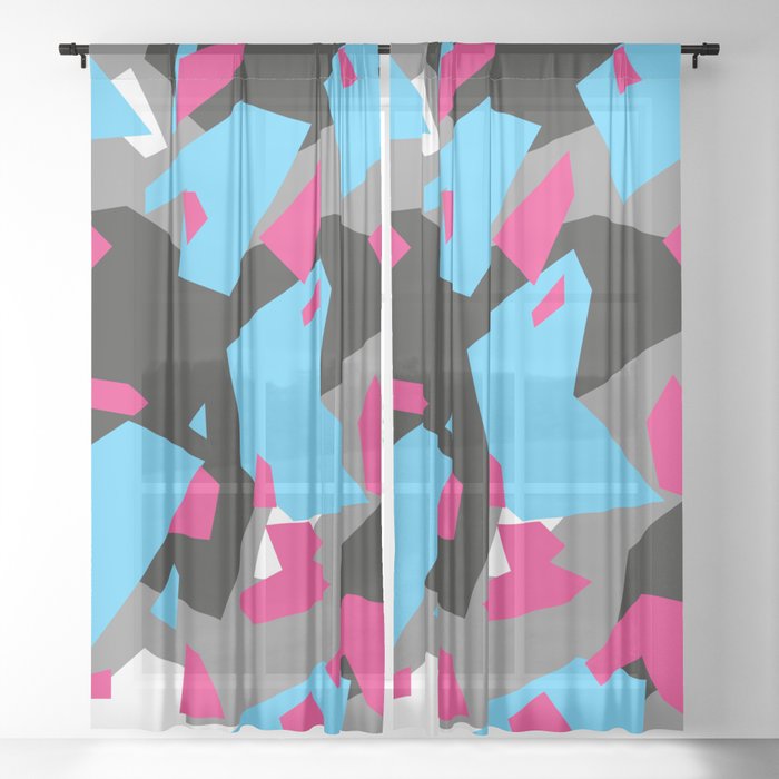 Light blue\Black\Grey\Pink Geometric camo Sheer Curtain
