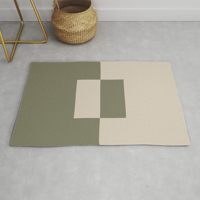 Light Beige Green Minimal Square Design 2021 Color of the Year Uptown Ecru and Sage Rug