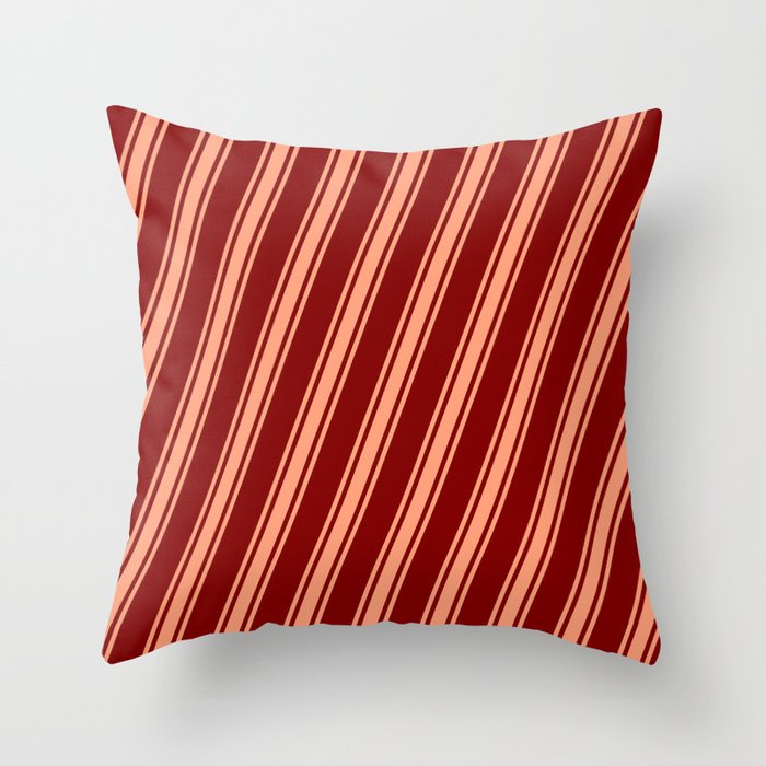 Maroon and Light Salmon Colored Stripes Pattern Throw Pillow