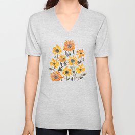 Sunflower Watercolor – Yellow & Black Palette V Neck T Shirt