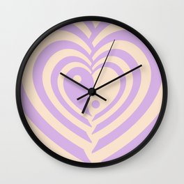 Lilac 70s Yin Yang Psychedelic Hearts Pattern (xii 2021) Wall Clock | Aesthetic, Graphicdesign, Hypnotic, Retrohearts, Retro, Violet, Bohemian, 80S, Purple, Vintage 