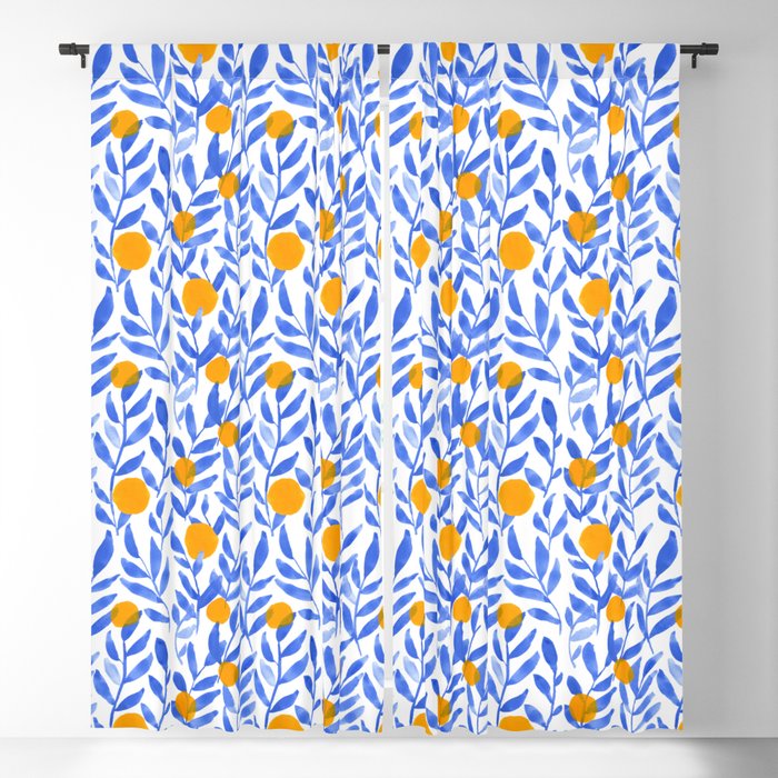 Tropical Lemons / Blue and Yellow Refreshing Lemon Print / Abstract Lemon Vibes / Summer Lemons Blackout Curtain