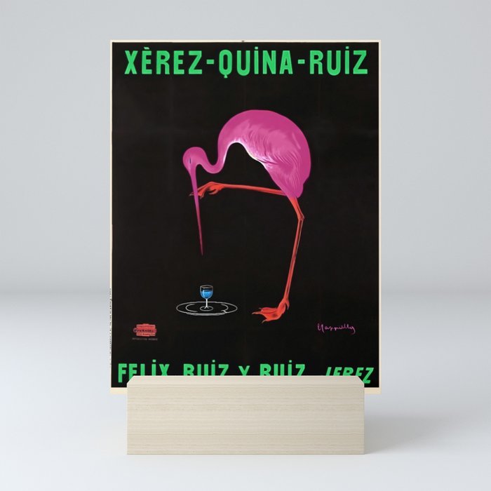 Rare Aperitif pink flamingo Xérez-Quina-Ruiz 1905 liquor alcoholic beverage vintage poster in dark green lettering poster / posters Mini Art Print