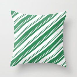 [ Thumbnail: Sea Green & White Colored Lined Pattern Throw Pillow ]