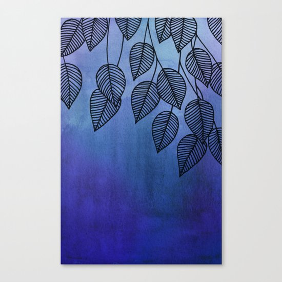 Midnight Blue Garden - watercolor & ink leaves Canvas Print