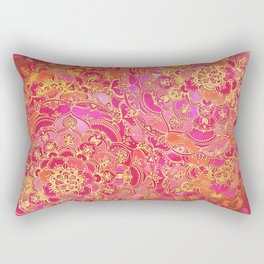 Hot Pink and Gold Baroque Floral Pattern Rectangular Pillow