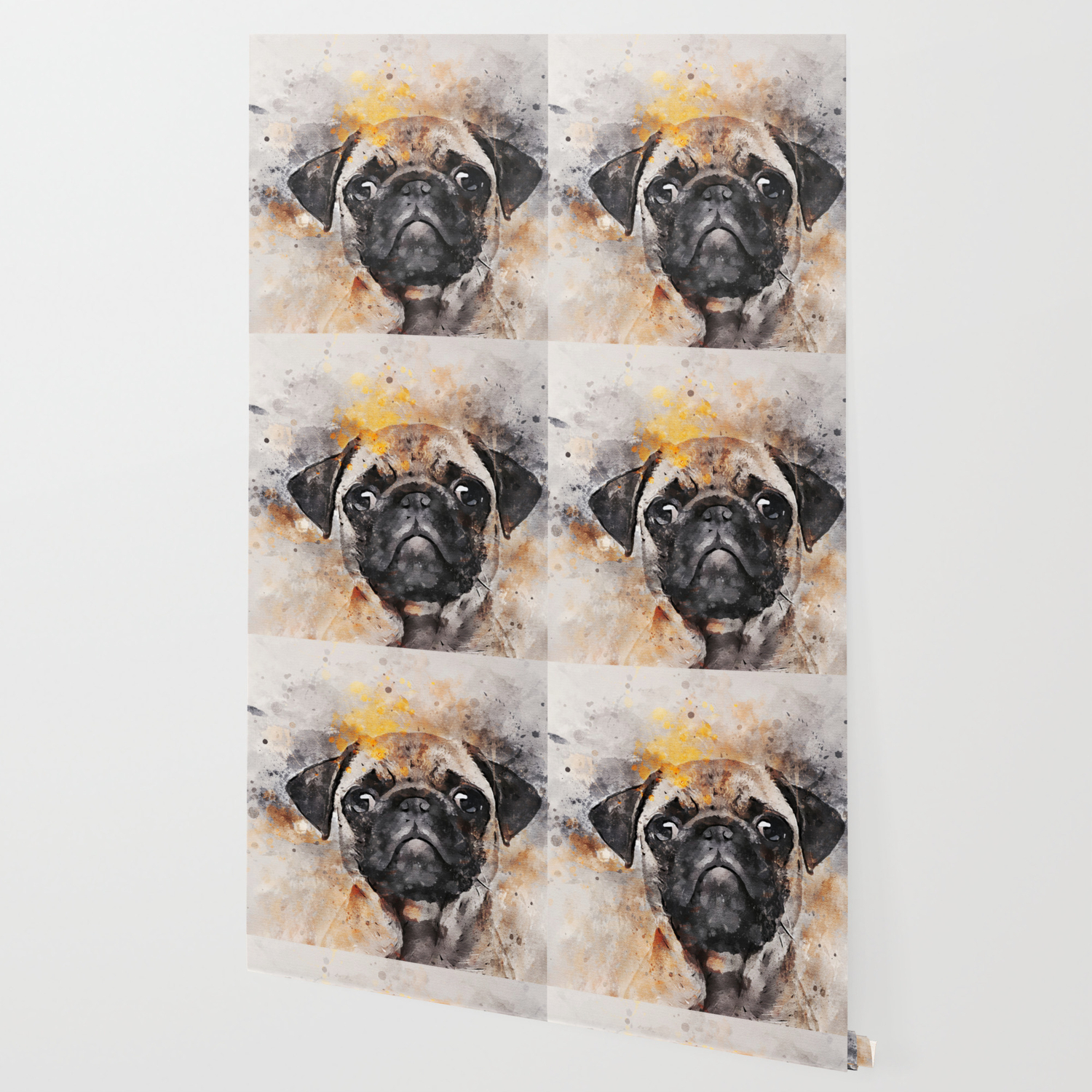 Pug Puppy Using Watercolor On Raw