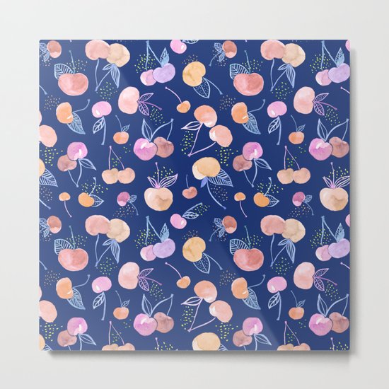 Cherry pattern - midnight sky Metal Print