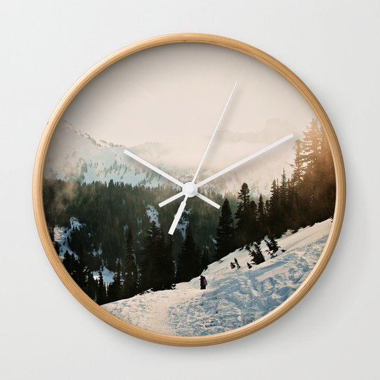 Winter Mountain Hike Wall Clock