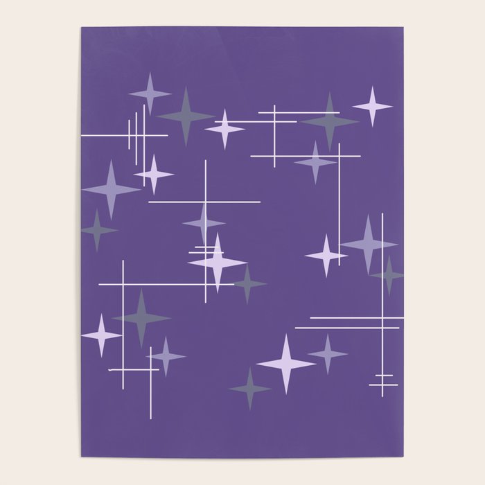 Mid Century Modern Stars Deep Lilac Purple Poster by Kay Cordingly